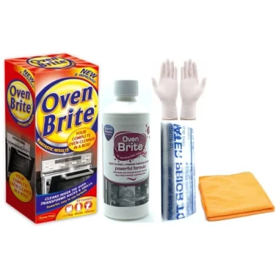 Image of Oven Brite Antibacterial Cleaning Kit 500 ml Bottle Rack Bags and Gloves Included Complete with Ultra Absorbent Microfibre Cloth