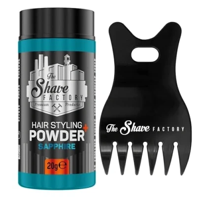 Image of The Shave factory hair Styling Powder Mattifying and Volumizing Powder, with comb types suitable for all areas of use, wax (Comb 042 &amp; Sapphire 20gr)