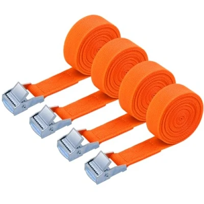 Image of URAQT Tie Down Straps, 4 Pack Heavy Duty Tensioning Belts, 2M Adjustable Cargo Straps Ratchet for Motorcycle, Cargo, Trucks, Trailer, Luggage, 250kg Loading Capacity, Quick Release (Orange)