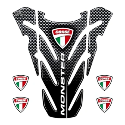Image of BLACK DOVES GRAPHICS Resin adhesive tank protector, MONSTER theme, Waterproof, 150 mm X 170 mm, Compatible with Ducati 696 796 821 1100