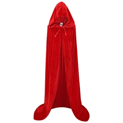 Image of Unisex Hooded Cloak Long Velvet Cape For Halloween Christmas Cosplay Costume (Red, L)