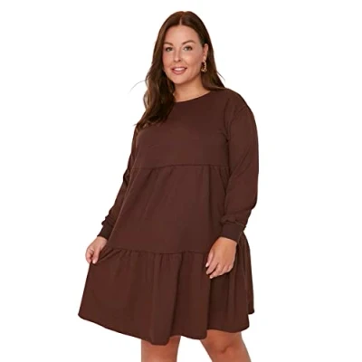 Image of Trendyol Plus Size Dress Brown A line