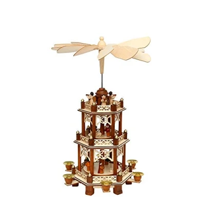 Image of Dekohelden24 Wooden pyramid in natural/brown with 3 levels, L x W H approx. 19 16.5 43 cm