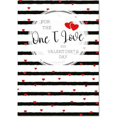 Image of doodlecards One I Love Valentine&#039;s Day Card Hearts and Stripes Large A4 Size with Plain Envelope