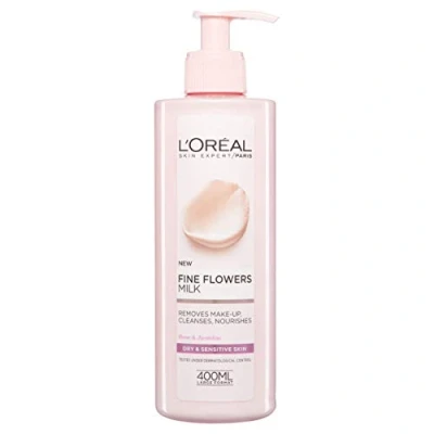 Image of L&#039;Oreal Paris Fine Flowers Cleansing Milk Lotion Makeup Remover Dry Sensitive Skin 400 Ml