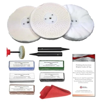 Image of Bench Grinder Add On Metal Polishing Buffing Kit Aluminium Alloy Brass Stainless Steel &amp; 11pc 6&quot; x 1/2&quot; Wheels