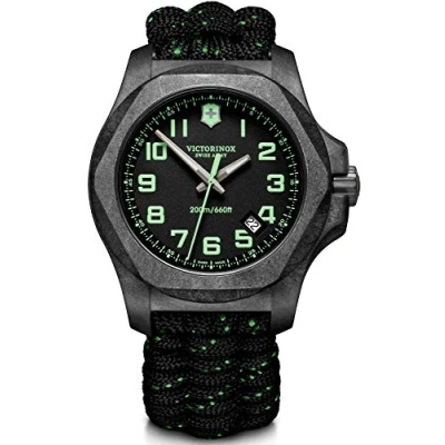 Image of Victorinox Men’s Watch I.N.O.X. Carbon Ø 43 mm, Swiss Made, Analogue Quartz, Water Resistant up to 200 m, Sapphire Glass, Paracord Strap, Black