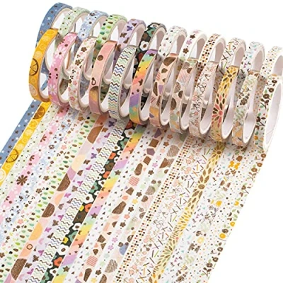 Image of YUBX Washi Tape 24 Rolls Masking 5 mm Wide Decorative Gold Foil Printed for Scrapbooking, Crafts, Bullet, Journal, Planning, Gifts, Decoration (Candy 24)