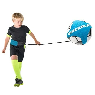 Image of QUICKPLAY Replay Strike Solo Soccer Trainer Hands Free Adjustable Rebounder Fits Balls 3, 4, and 5 [Soccer Ball not Included] (Replay Blue)