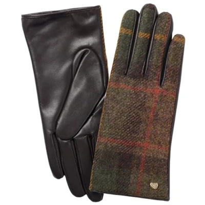 Image of Failsworth Millinery Mallalieus Tweed Wool Leather Gloves in Green, size: Medium Large