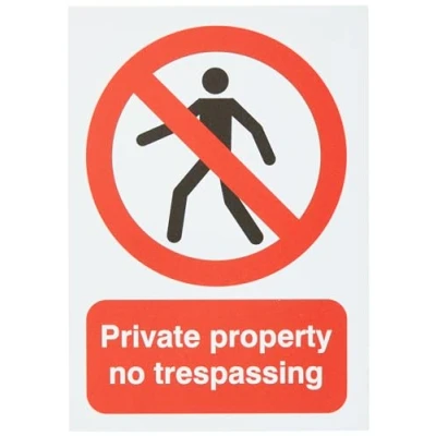 Image of Signs &amp; Labels FPH05551R Sign Board, Private Property No Trespassing, redpeach, 210 x 148 mm