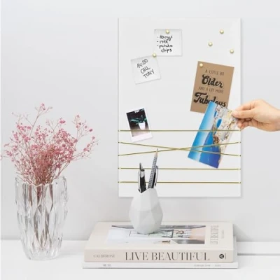 Image of Navaris Photo Pin and Clip Board Velvet for Hanging, Pinning, Displaying Photos, Pictures Bedroom Contemporary Pinboard White