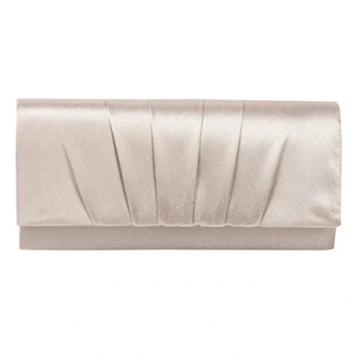 Image of Damara Womens Satin Pleated Clutch Bag Wedding Bridal Prom Evening Handbag,Champagne