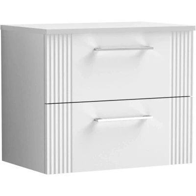 Image of Retro 2 Drawer Wall Hung Vanity Unit with Colour Coordinating Worktop 600mm Satin White Balterley