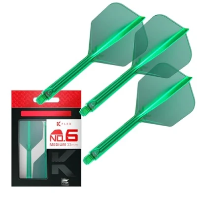 Image of TARGET Darts K Flex Integrated Dart Flight And Shaft, No.6 Green (Medium) Pack Of 3 No 6, Precision Moulded 2 In 1 Flights Stem Professional Accessories