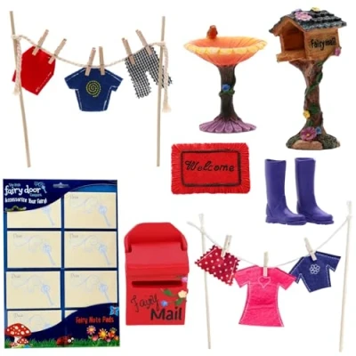 Image of Toyland® 12 Piece Fairy Garden Accessory Set &amp; 1 Pack of Stickers Minature Accessories Including Washing Line