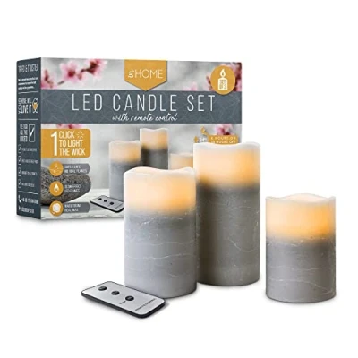 Image of iN LED Candles Flickering Grey Dipped Melted Edge Dancing Electric Flameless Flame Candle with Remote Control Battery Operated (Set of 3) Home