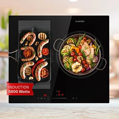 Image of Klarstein Induction Hob, 5800W Electric Hob Cooker, 3 Ring Pan Built in Table Top Cookers w/ Hobs, Touch Control, Heater Cooktops, Hot Plates for Cooking