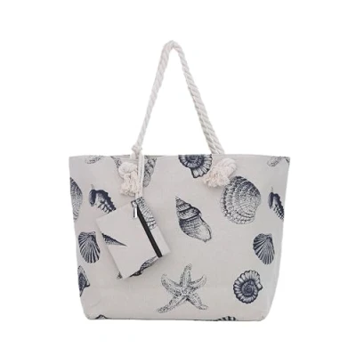 Image of DonDon Large beach bag for women with zip Waterproof Pool tote bags Shell Ecru