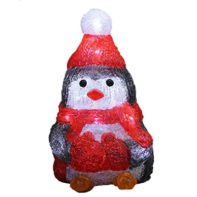 Image of DEUBA® Illuminated Acrylic Penguin Figure Christmas Decoration Battery Operated Energy Efficient LED Festive Cool White Glow Indoor Xmas Lighting Decor 18x15x11cm