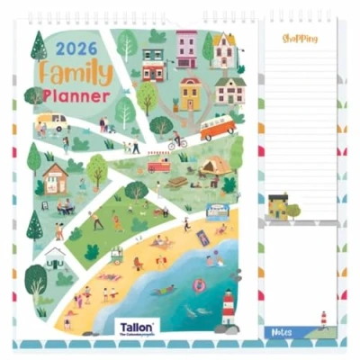Image of 2025 Family Organiser Month to View Calendar, Hanging Memo Pad with Shopping List, Notepad, Five Columns for Organising Planner (Design No. 1)