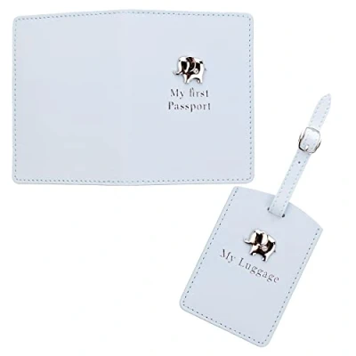 Image of Widdop Baby&#039;s My First Passport Cover and Luggage Tag Set Blue / Elephant,One Size