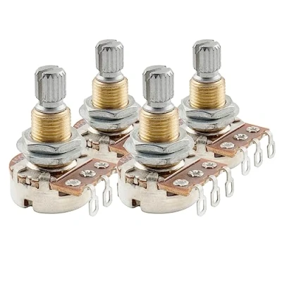 Image of Musiclily Pro A500K Brass Thread Metric Mini Potentiometers Split Shaft Audio Taper Pots for Electric Guitar Bass (Set of 4)