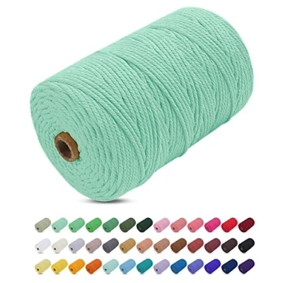 Image of Uiopa Macrame Cord 3mm x 200m, Thick Rope Yarn Soft Natural Cotton Cord, Coloured 4 Ply String for DIY Craft, Plant Hangers, Wall Hanging, Christmas Decorations (Mint Green)
