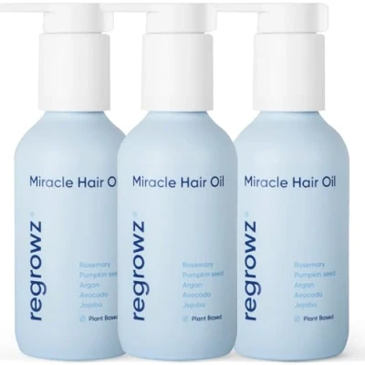 Image of Regrowz Hair Oil 3 x 120ml Natural Rosemary Growth with Argan &amp; Jojoba Hydrate Moisturise Dry, Damaged Loss Treatment