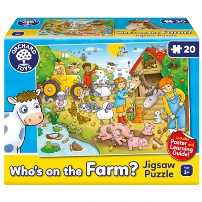 Image of Orchard Toys Who&#039;s On the Farm? Jigsaw Puzzle, 20 Piece Farm Themed For Kids Age 3+, Includes Poster and Educational Learning Guide
