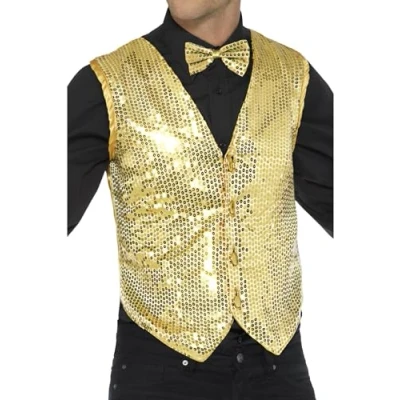 Image of Smiffys Sequin Waistcoat, Gold , Party &amp; Carnival Fancy Dress, Dress Up Costumes
