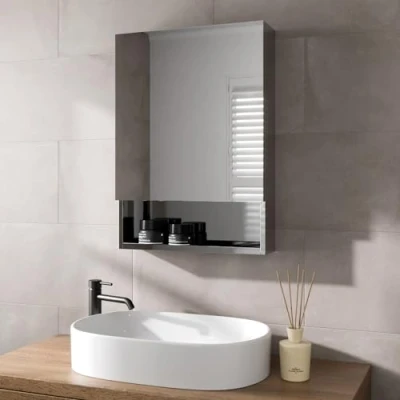 Image of Artis® 500 x 700mm Bathroom Mirror Cabinet Storage Wall Mounted Cupboard Ready Assembled Unit Single Mirrored Door with Shelf, Stainless Steel