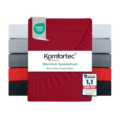 Image of Komfortec Brushed Microfibre Fitted Sheet 90 x 200 cm Red