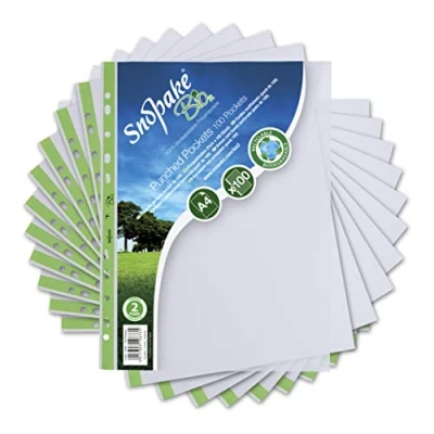 Image of Snopake A4 Bio2 Punched Pockets [Pack of 100] Recyclable and Biodegradable Filing Sleeves [15440]