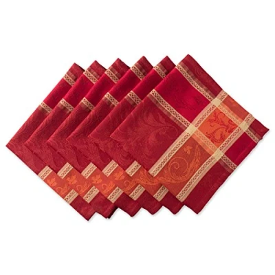 Image of DII Traditional Harvest Wheat Jacquard Collection Thanksgiving Fall Table Décor Damask Cotton, Square Napkin Set, 20x20, Burnt Orange Pumpkin Vine, 6 Piece