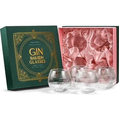 Image of Vintage Art Deco Gin and Tonic Balloon Glasses Set of 4 400 ml Stemless Crystal Copas for Drinking Cocktails Retro Gift Goblets Lovers Fishbowl Bubble Cups Bar Drinks