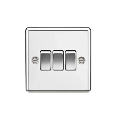 Image of KnightsBridge 10AX 3G 2 Way Plate Switch Rounded Edge Polished Chrome