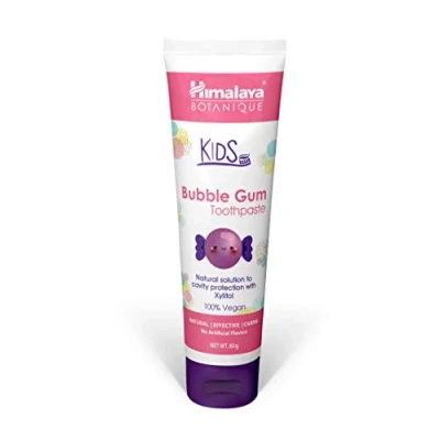 Image of Himalaya Botanique Kids Toothpaste Bubble Gum Flavor Reduces Plaque and Makes Teeth Stronger Increases Grip Fluoride Free, Vegan &amp; Gluten Free 80g