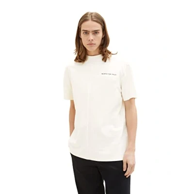 Image of TOM TAILOR Denim Men&#039;s 1035612 Relaed Fit T Shirt with Decorative Stitching, 12906 Wool White, M