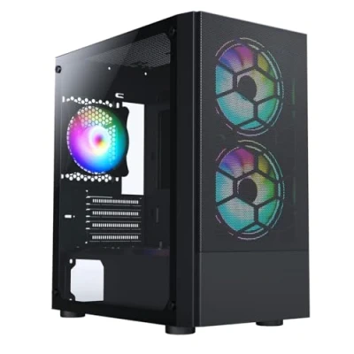 Image of CiT Meta Airflow Micro ATX PC Gaming Case M/ATX with Mesh Front Panel &amp; Tempered Glass Side 2 x 140mm ARGB Fans 1 120mm Fan Included Black