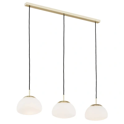 Image of Trini Bar Pendant Ceiling 3 Light Opal Matt, Brass Steel