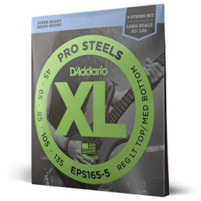 Image of D&#039;Addario XL ProSteels Bass Guitar Strings EPS165 5 String Long Scale Regular Light Top/Medium Bottom, 45 135