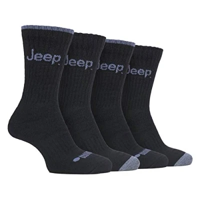 Image of Jeep 4 Pairs Mens Anti Blister Thick Cushioned Luxury Boot Socks for Outdoor Activities Hiking Walking Trekking (6 11, Black/Charcoal)
