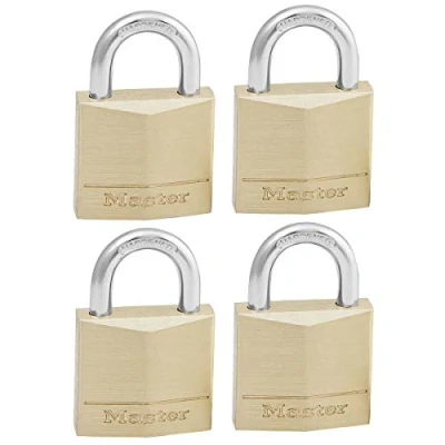 Image of Master Lock 130EURQNOP Pack of 4 Key Padlocks with Brass Body, Gold, 4,9 x 3 1,2 cm