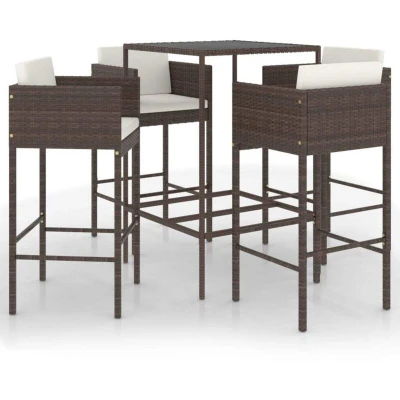 Image of vidaXL 5 Piece Garden Bar Set with Cushions Poly Rattan Brown