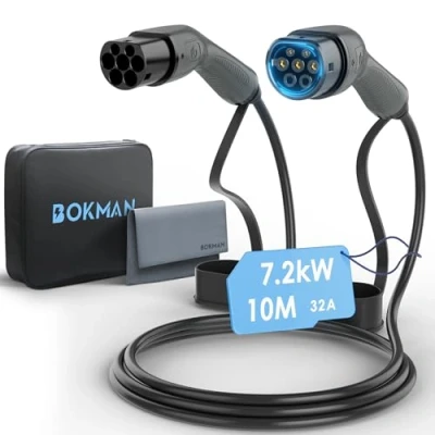 Image of bokman Type 2 EV Charging Cable, Mode 3 / 32A 7.2KW 1 Phase 10 Meter, Electric Vehicle Car Plug in Hybrid to Fast Cable