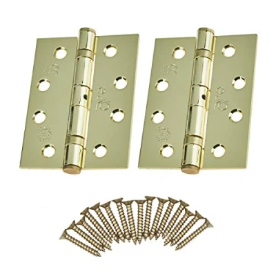 Image of Door Hinges 4&quot; 102mm Ball Bearing 1 Pair Pack [2 &amp; Screws] Polished Brass Finish