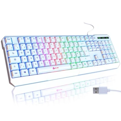 Image of KLIM Chroma Gaming keyboard UK Layout + Slim, Durable, Ergonomic, Quiet, Water Resistant, Silent Keys, USB Wired Backlit for Laptop PC Mac Gamer PS4 NEW 2024 VERSION White