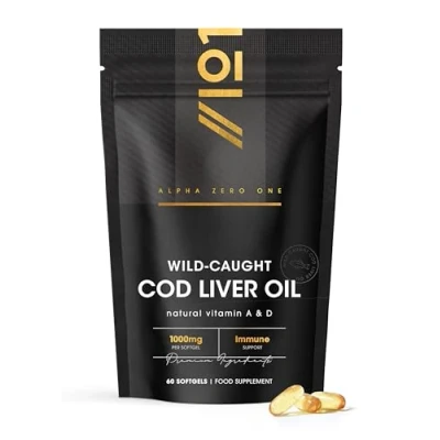 Image of Cod Liver Oil 1000mg Wild Caught Cold Pressed Source of Omega 3 Fatty Acids Rich in Vitamins A + D3 Immune Health Vision Support 2 Months Supply 60 Softgels