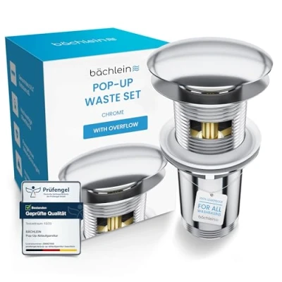 Image of Bächlein Universal Drain Set with Overflow (Chrome) Brass Valve Installation Instructions